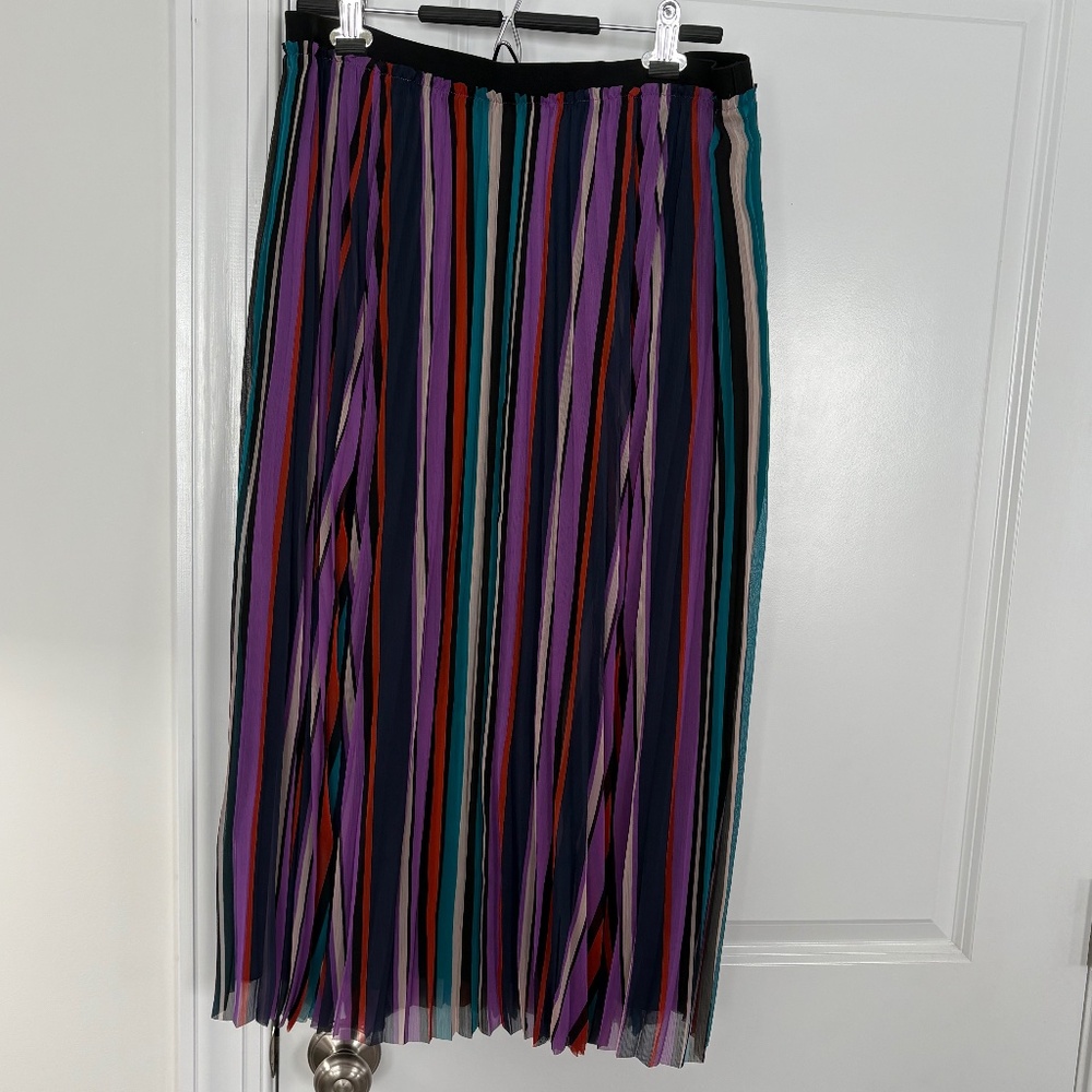 New Halogen Multi-Color Softly Pleated Striped Long Skirt